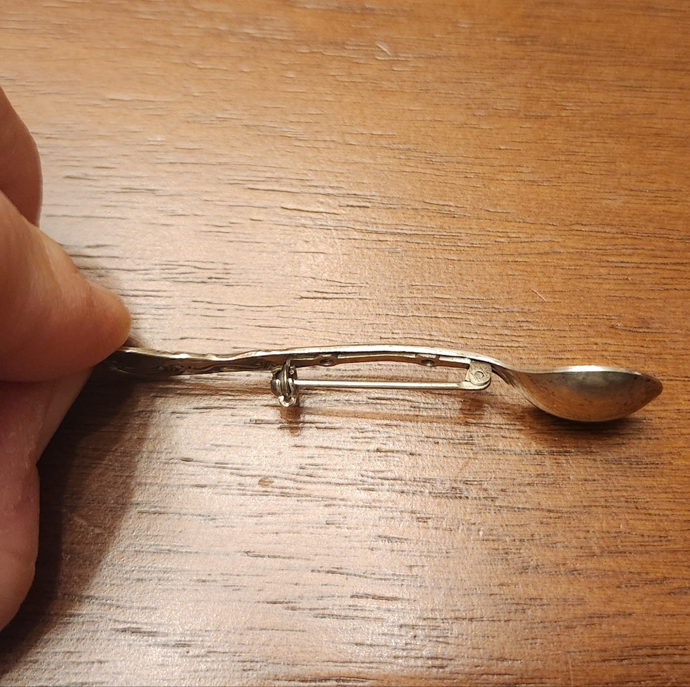 Tiny Antique Sterling Silver Spoon Brooch Pin With Patent# 235 - Picture 2 of 10
